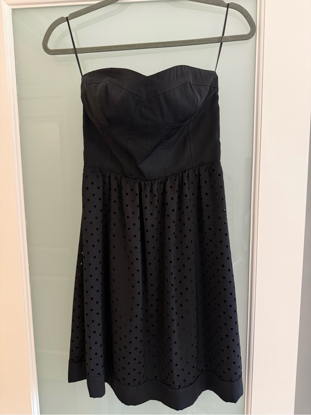 Rebecca Taylor Black Strapless Polka Dot A-Line Dress